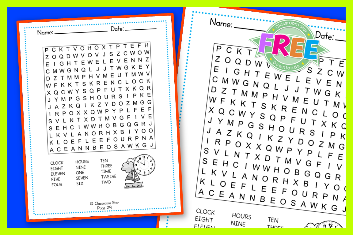 Hours On The Clock Word Search